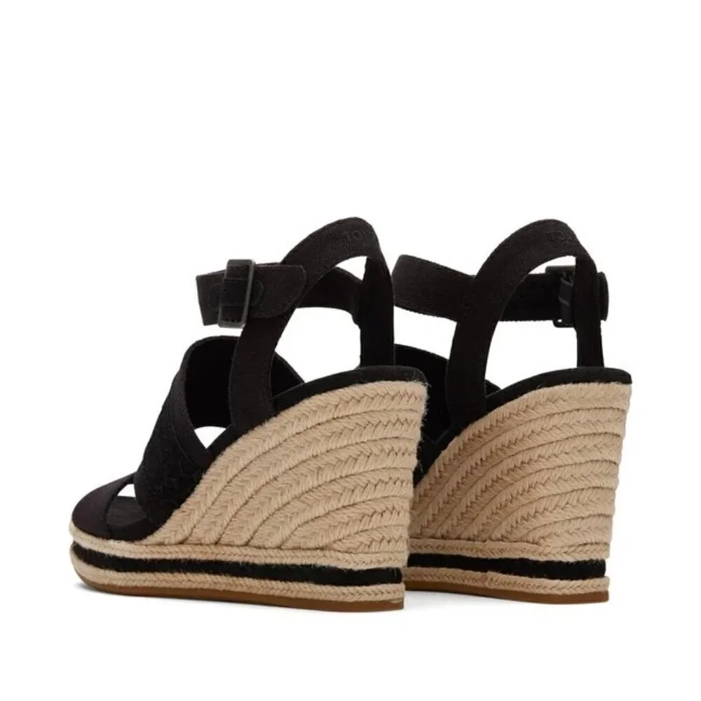 Toms Womens Black Triple Band Peep Toe Ankle Straps Wedge Sandals Sz 10 New